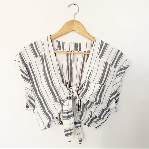 Free People Tops - Free People Striped Tie Front Crop Top